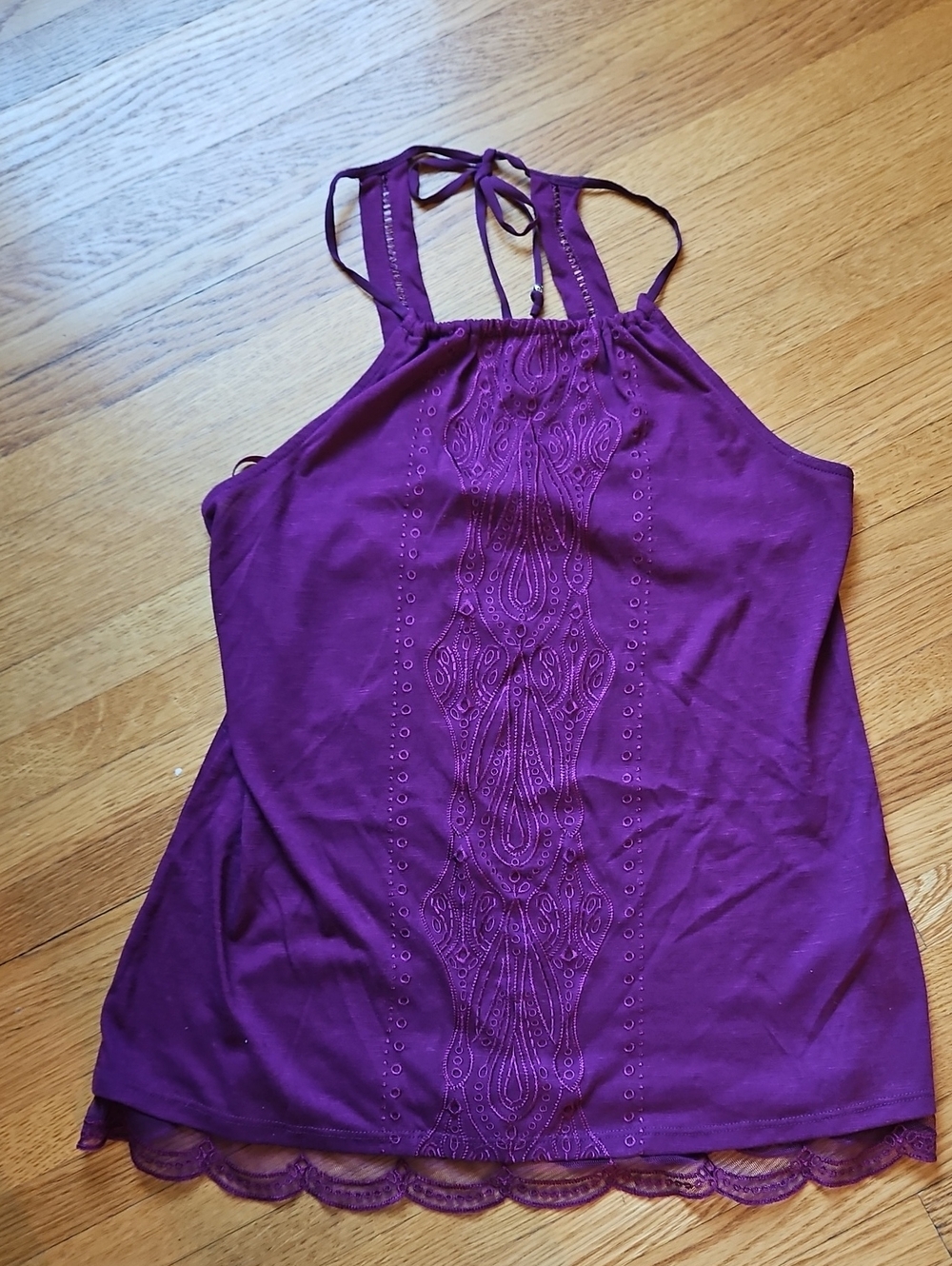 White House Black Market Purple Embroidered Halter Cami